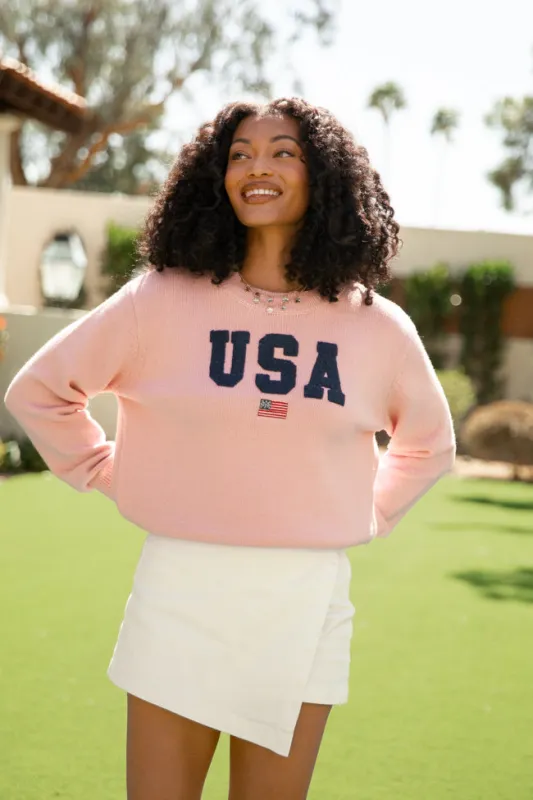 Miss Liberty Pink USA Crew Neck Sweater FINAL SALE sold by Pink Lily