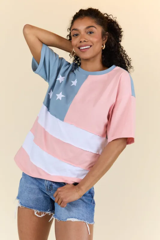 Born To Be Free Oversized American Flag Tee FINAL SALE sold by Pink Lily