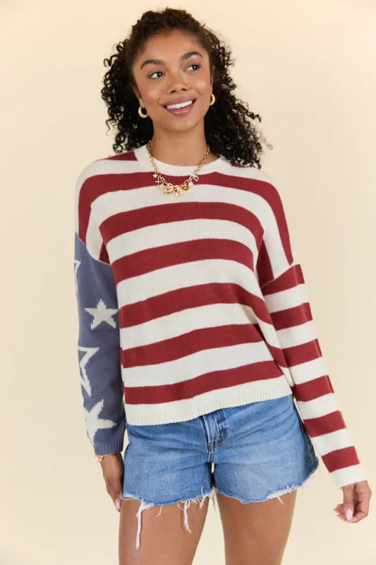 Starry Eyed Stars And Stripes Sweater FINAL SALE sold by Pink Lily