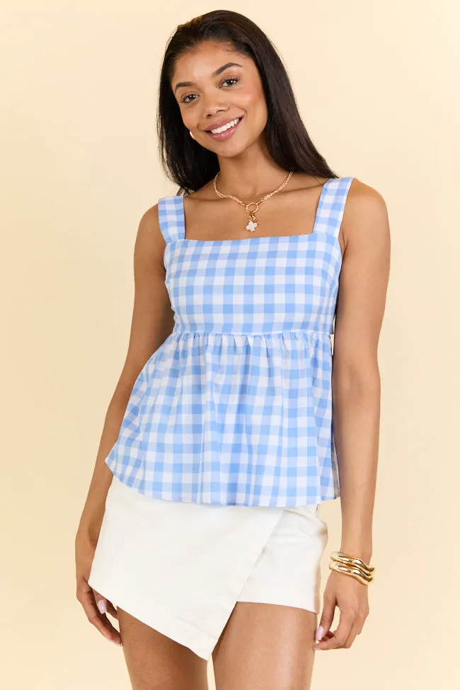 Moonlit Blue Gingham Tie Sleeve Tank FINAL SALE sold by Pink Lily