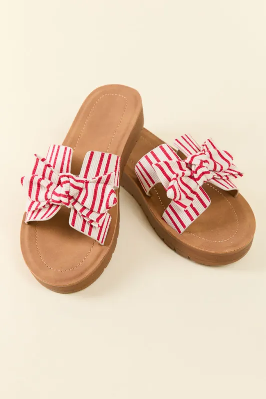 Susie Red Striped Bow Sandals made by Pink Lily