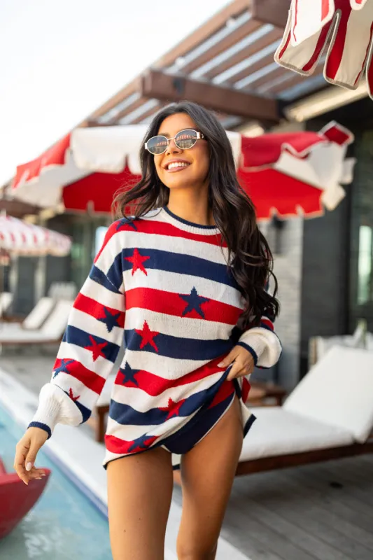 Old Glory Stars and Stripes Oversized Sweater FINAL SALE sold by Pink Lily
