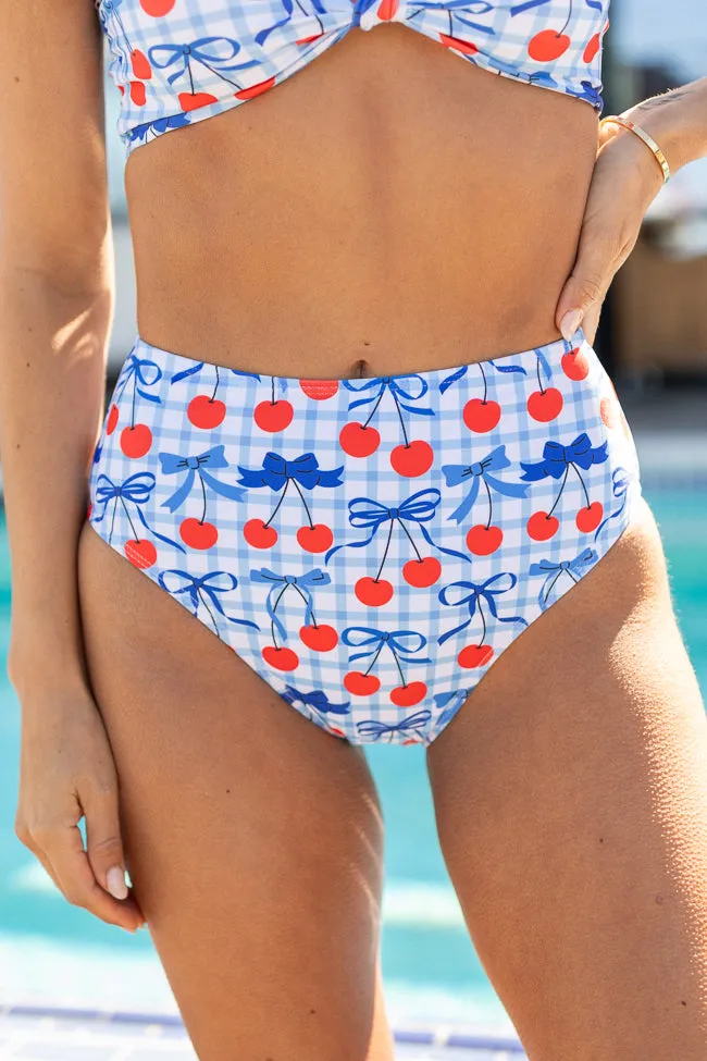 Tied With Liberty Cherry Print High Waisted Bikini Bottoms sold by Pink Lily