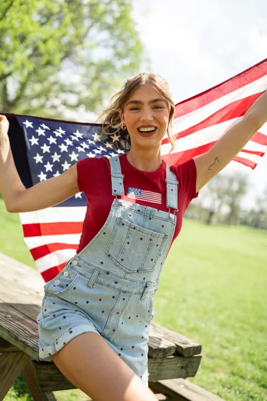 Common Ground Relaxed Fit Star Embroidered Cuffed Overalls FINAL SALE sold by Pink Lily