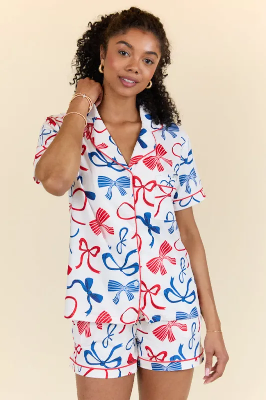 Dawn's Early Light Red, White, And Blue Bows Pajama Set FINAL SALE sold by Pink Lily