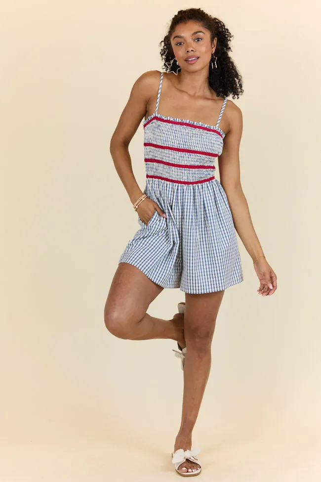 Simple Joy Smocked Seersucker Blue Plaid Romper FINAL SALE sold by Pink Lily product image thumbnail 3
