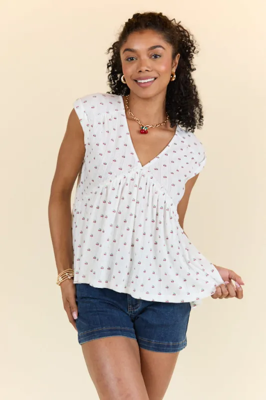 Treasured Times Ivory Cherry Print Oversized Knit Top FINAL SALE sold by Pink Lily