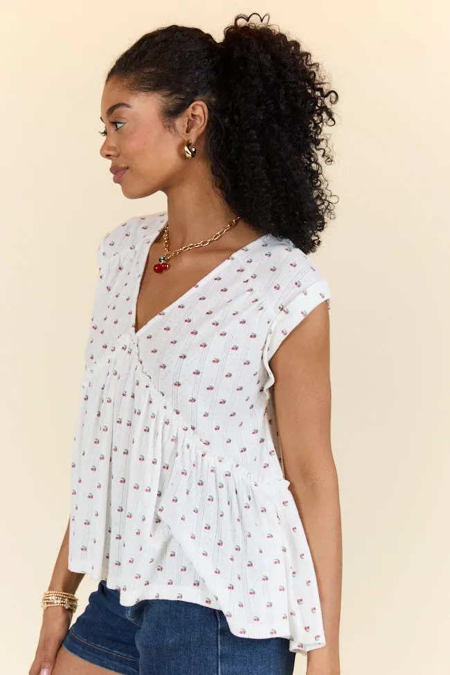 Treasured Times Ivory Cherry Print Oversized Knit Top FINAL SALE sold by Pink Lily product image thumbnail 3