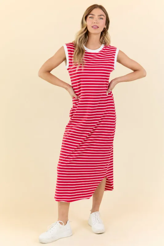 Let It Be Red and White Stripe Knit Midi Dress FINAL SALE sold by Pink Lily