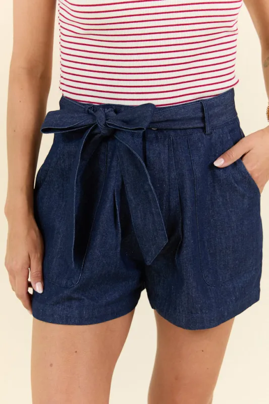 Wherever You Are Dark Wash Belted Denim Shorts FINAL SALE sold by Pink Lily