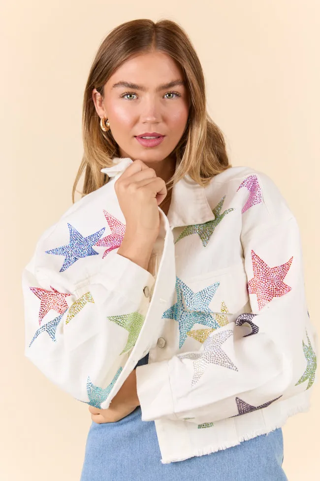 Shine Bright White Embellished Star Denim Jacket FINAL SALE sold by Pink Lily