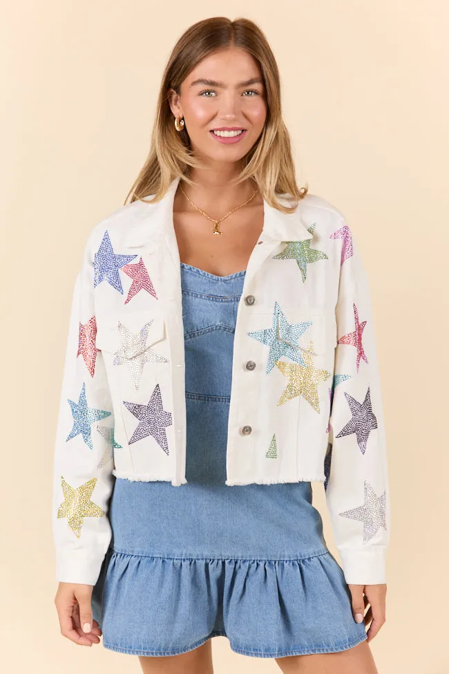 Shine Bright White Embellished Star Denim Jacket FINAL SALE sold by Pink Lily product image thumbnail 2