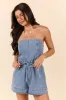 Worth The Risk Denim Strapless Romper sold by Pink Lily