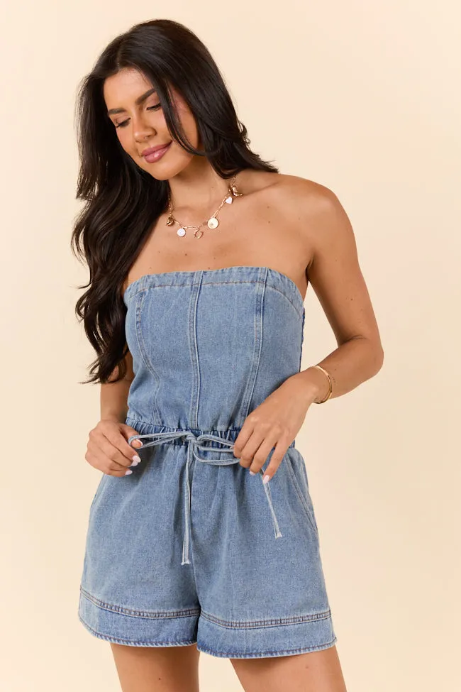 Worth The Risk Denim Strapless Romper FINAL SALE sold by Pink Lily product image thumbnail 2