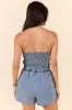 Worth The Risk Denim Strapless Romper sold by Pink Lily