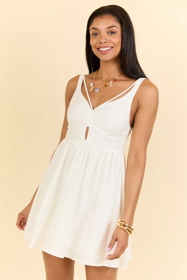 Rings A Bells White V-Neck Mini Dress FINAL SALE sold by Pink Lily