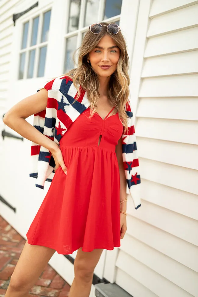 Rings A Bell Red V-Neck Mini Dress FINAL SALE sold by Pink Lily