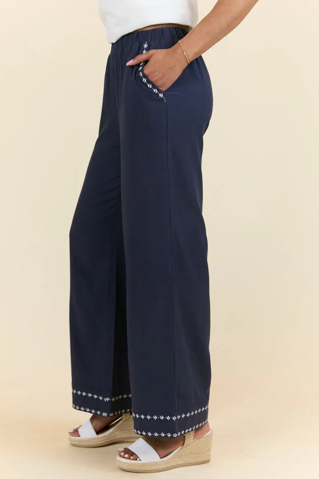 Just Feels Right Navy Embroidered Pants FINAL SALE sold by Pink Lily product image thumbnail 4