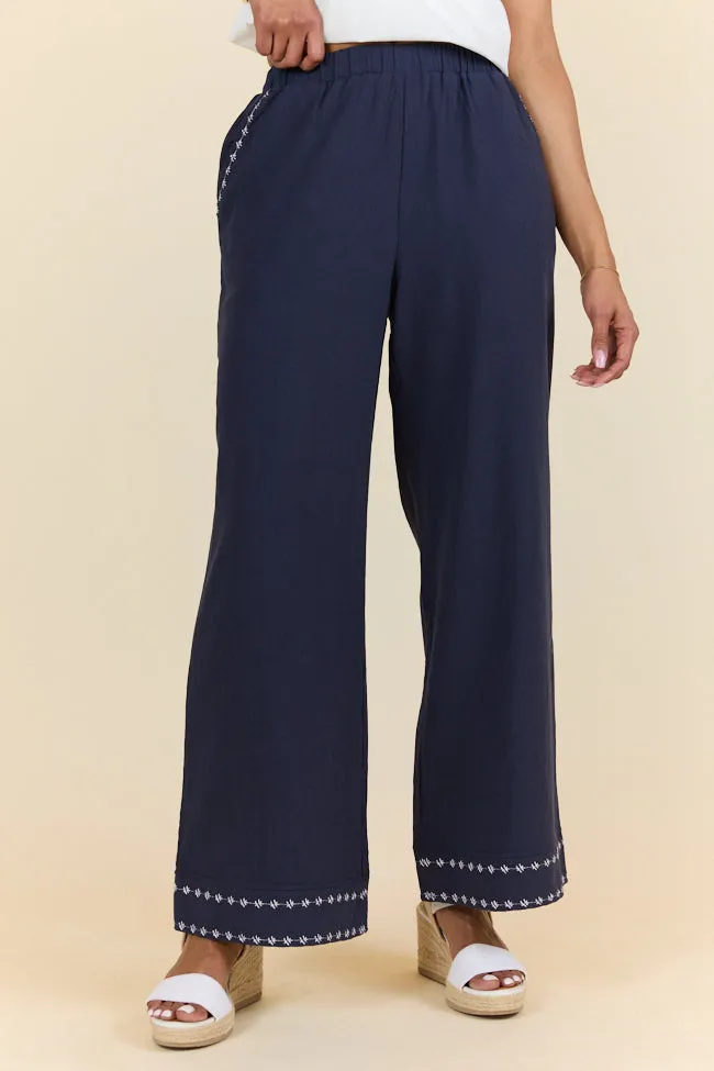 Just Feels Right Navy Embroidered Pants FINAL SALE sold by Pink Lily