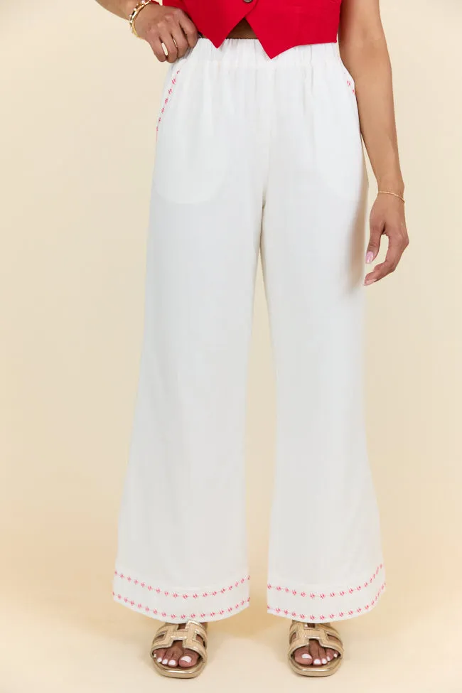 Just Feels Right Off-White Embroidered Pants FINAL SALE sold by Pink Lily