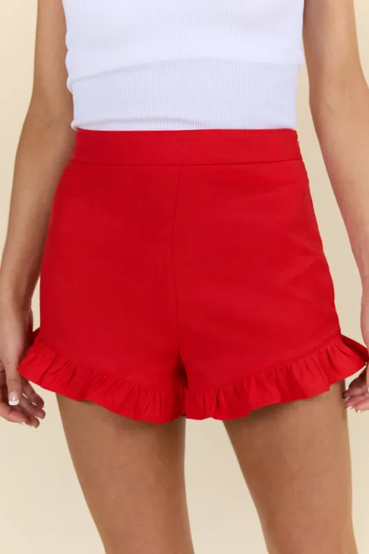 Trust The Process Red Frill Hem Shorts FINAL SALE sold by Pink Lily