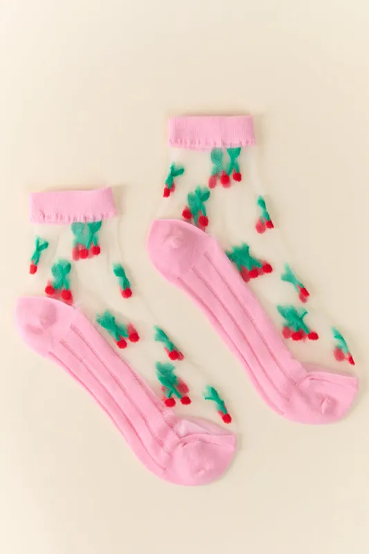Pink Sheer Cherry Socks FINAL SALE sold by Pink Lily
