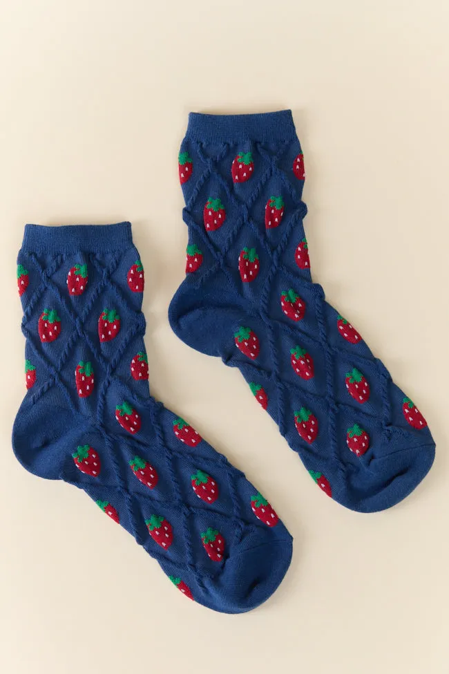 Navy Strawberry Socks FINAL SALE sold by Pink Lily