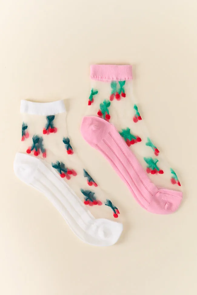 White Sheer Cherry Socks FINAL SALE sold by Pink Lily product image thumbnail 2