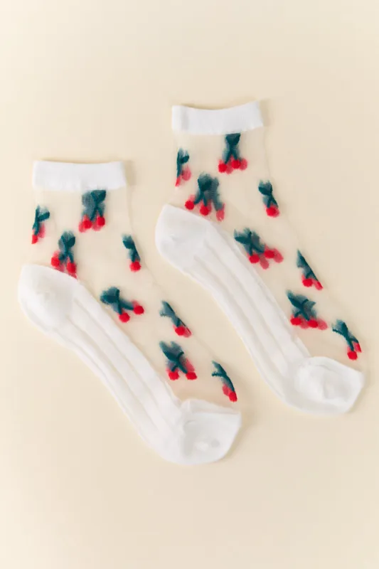 White Sheer Cherry Socks FINAL SALE SALE sold by Pink Lily