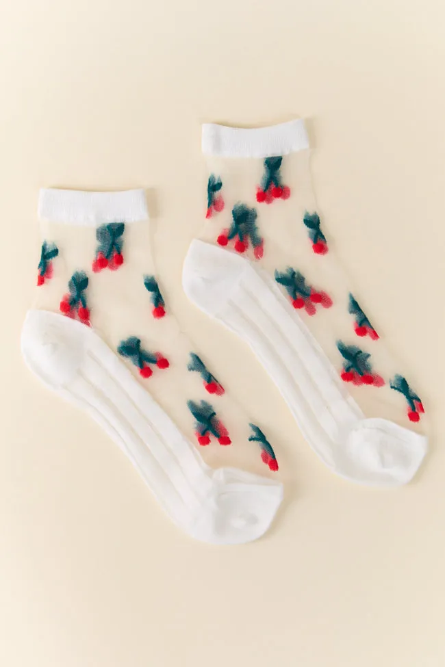 White Sheer Cherry Socks FINAL SALE sold by Pink Lily
