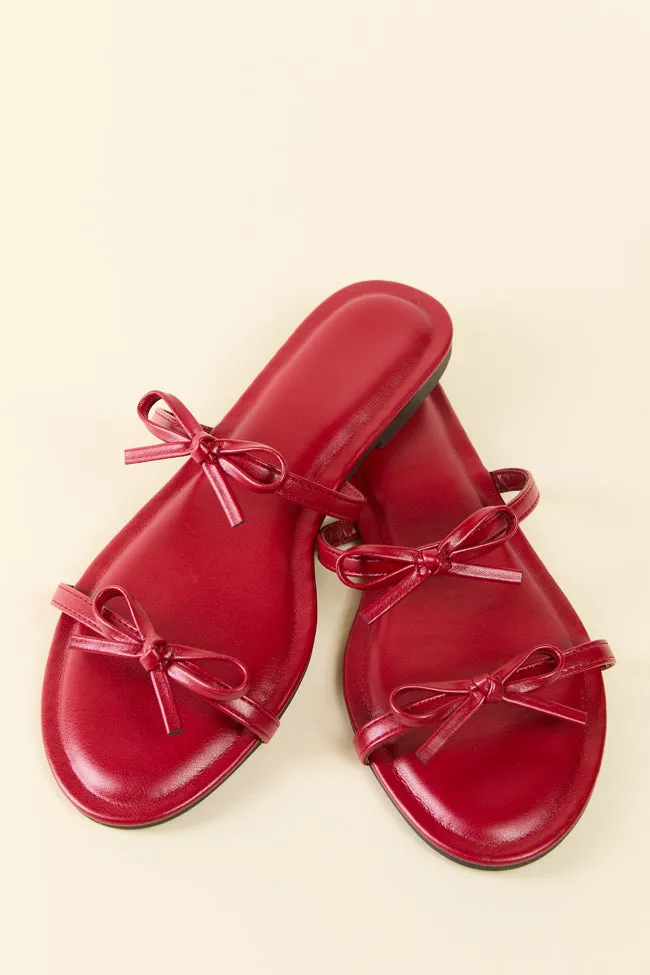Ellis Red Double Band Bow Sandals sold by Pink Lily