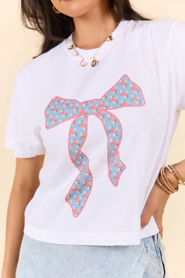 Floral Printed Bow White Boxy Graphic Tee sold by Pink Lily product image thumbnail 3