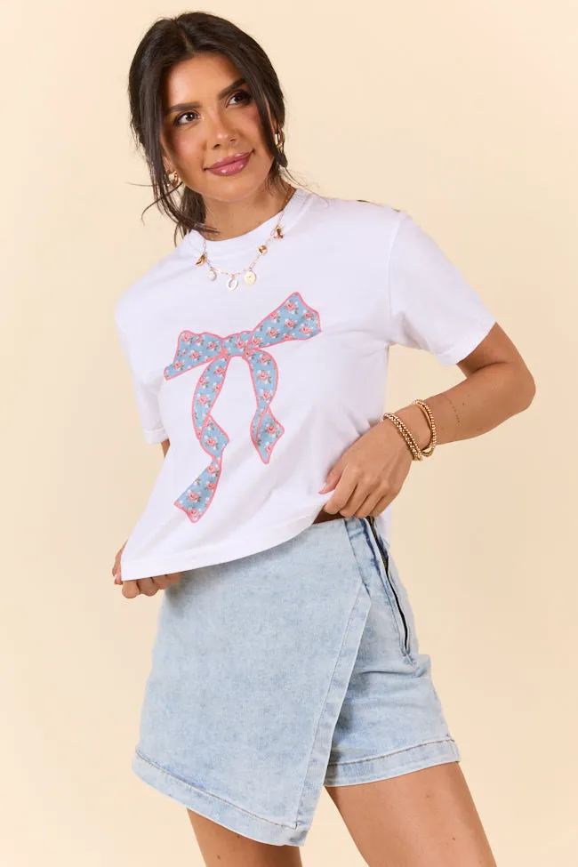 Floral Printed Bow White Boxy Graphic Tee sold by Pink Lily product image thumbnail 2