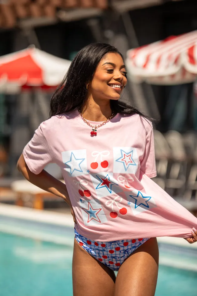 Cherries and Stars Checkered Light Pink Graphic Tee sold by Pink Lily product image thumbnail 2