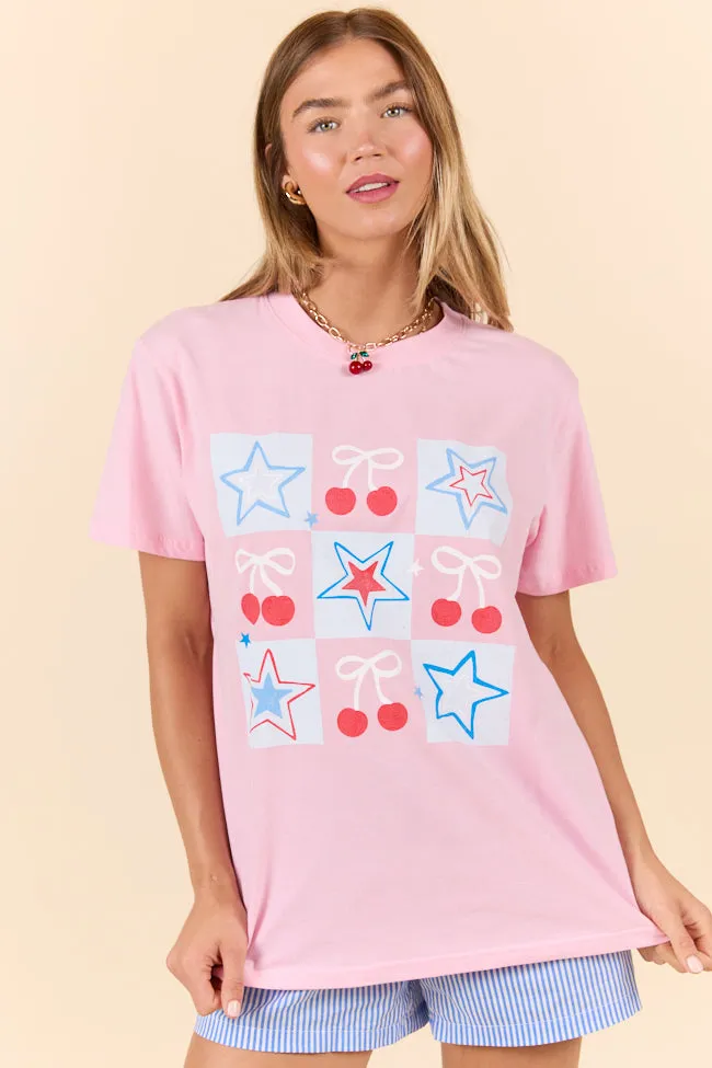 Cherries and Stars Checkered Light Pink Graphic Tee sold by Pink Lily product image thumbnail 3