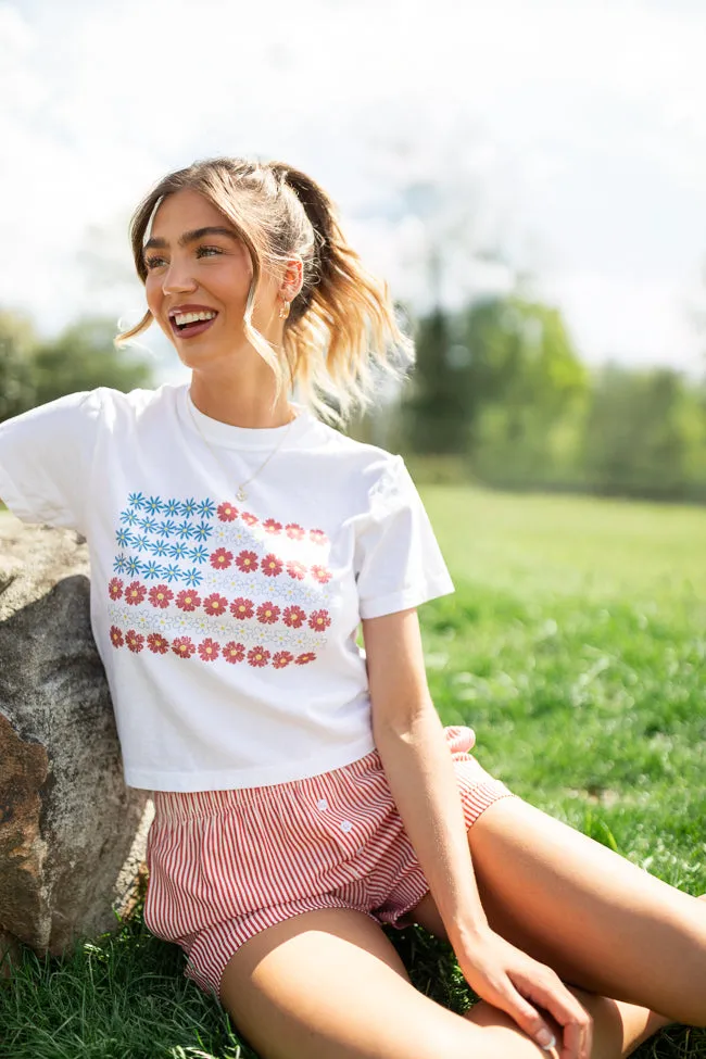 Multi Floral Flag White Boxy Graphic Tee SALE sold by Pink Lily