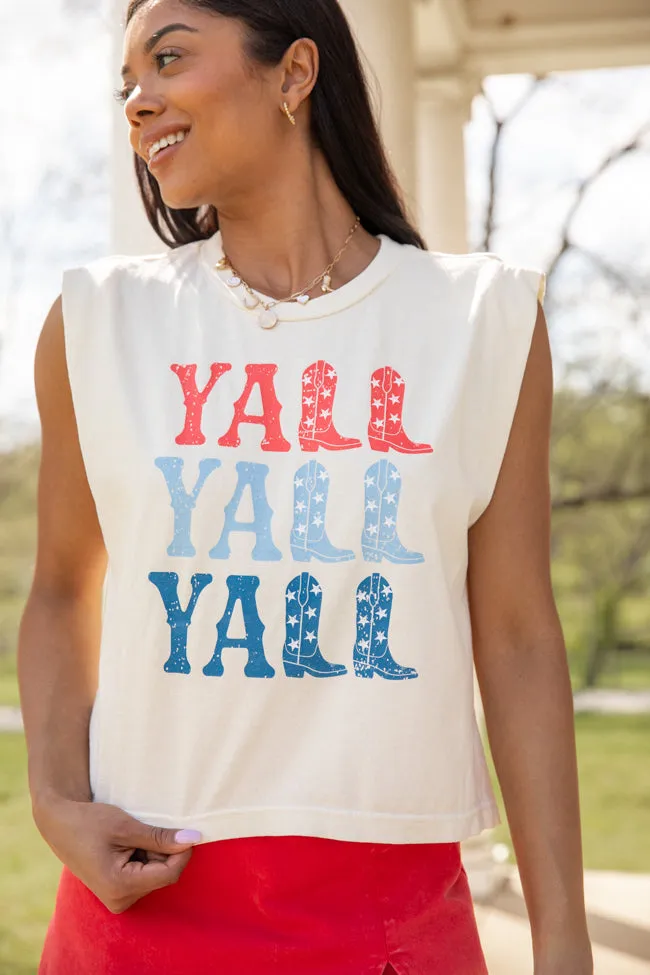 Y'all Faded Cream Muscle Graphic Tee sold by Pink Lily