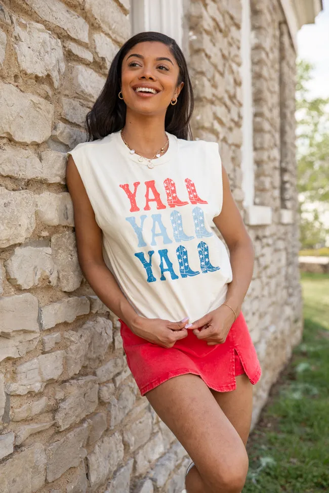 Y'all Faded Cream Muscle Graphic Tee sold by Pink Lily product image thumbnail 3