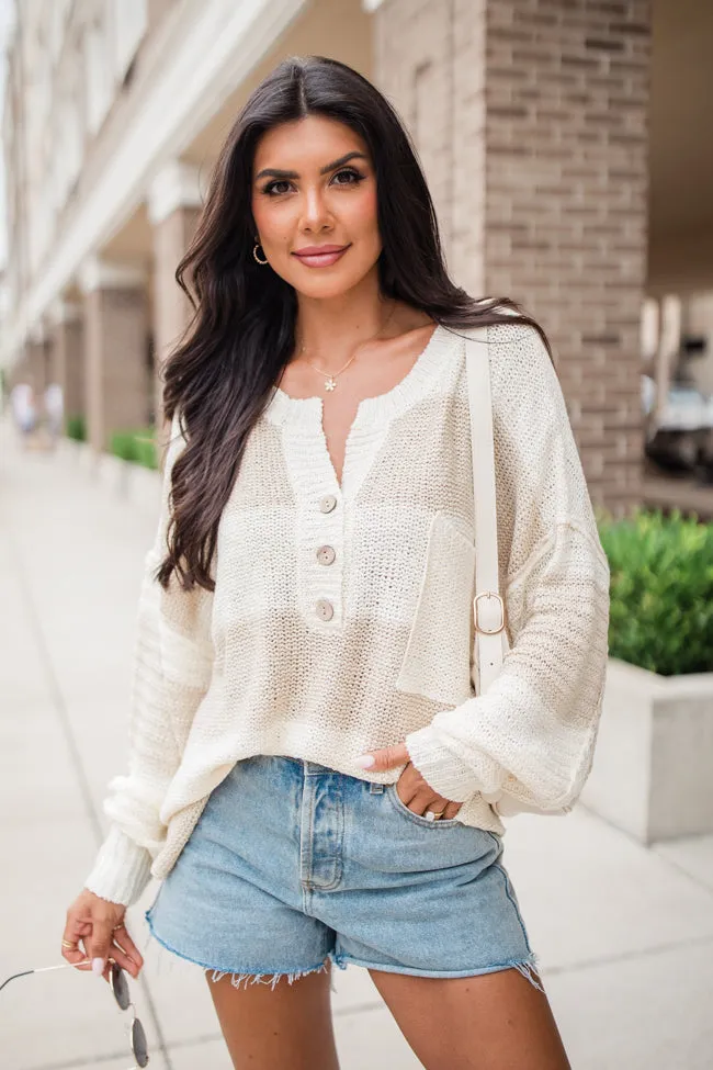 Know You Best Beige Oversized Striped Henley Sweater SALE sold by Pink Lily