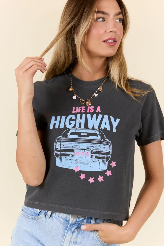 Life Is A Highway Grey Boxy Graphic Tee sold by Pink Lily product image thumbnail 3