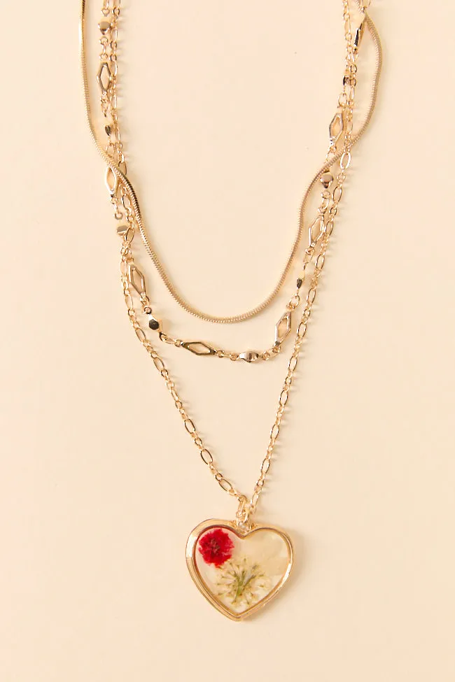 Pressed Floral Red Heart Necklace FINAL SALE sold by Pink Lily