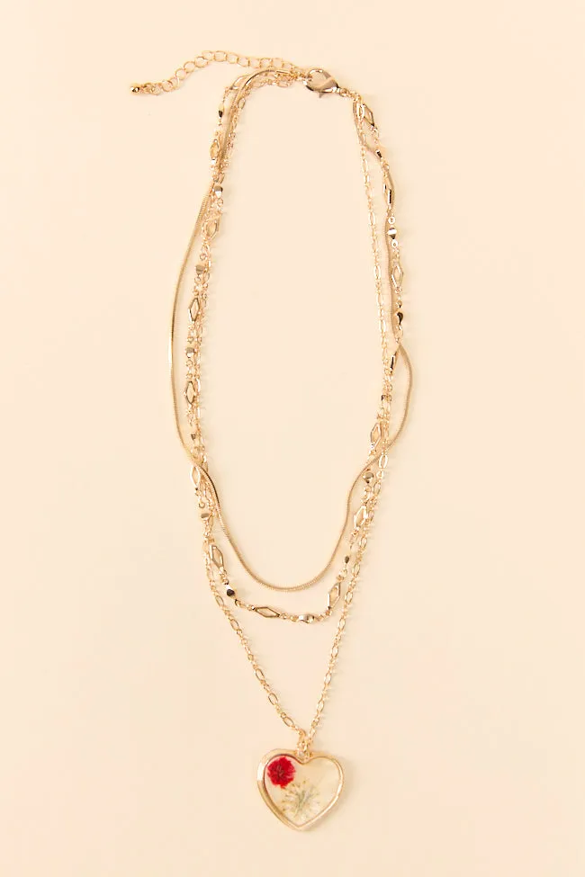 Pressed Floral Red Heart Necklace FINAL SALE sold by Pink Lily product image thumbnail 2