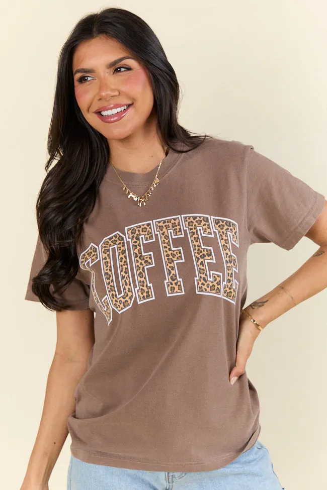 Coffee Leopard Print Brown Graphic Tee sold by Pink Lily