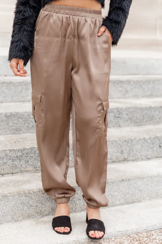 Day To Night Olive Satin Cargo Jogger FINAL SALE made by Pink Lily