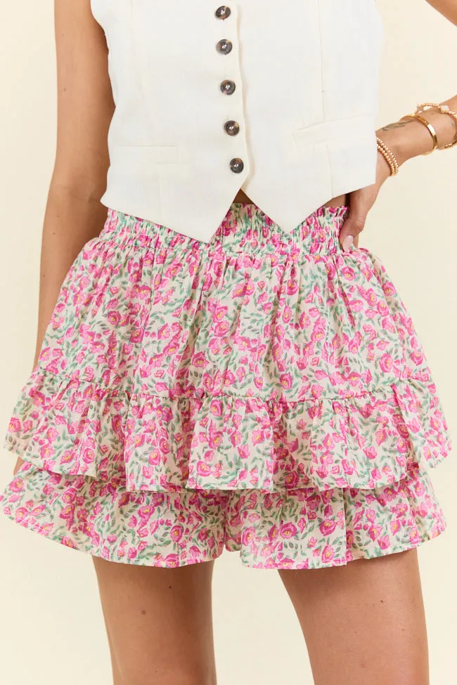 Pretty Moment Pink Multi Floral Tiered Skort SALE sold by Pink Lily