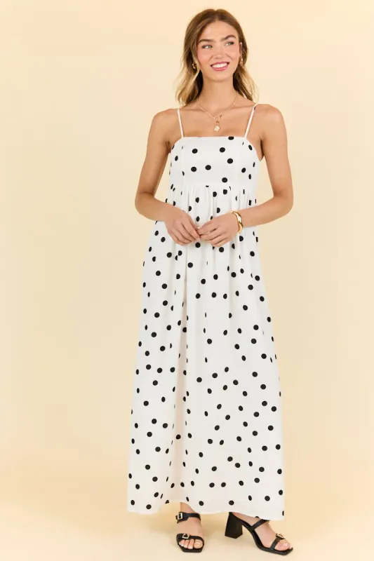 Places To Be White Polka Dot Maxi Dress SALE sold by Pink Lily