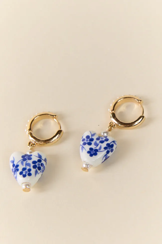 Blue Ceramic Printed Heart Earrings FINAL SALE sold by Pink Lily product image thumbnail 2