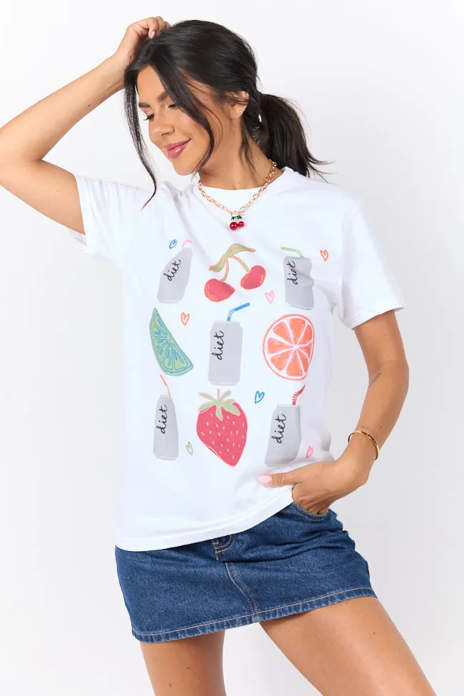 Diet Soda and Fruit White Graphic Tee sold by Pink Lily