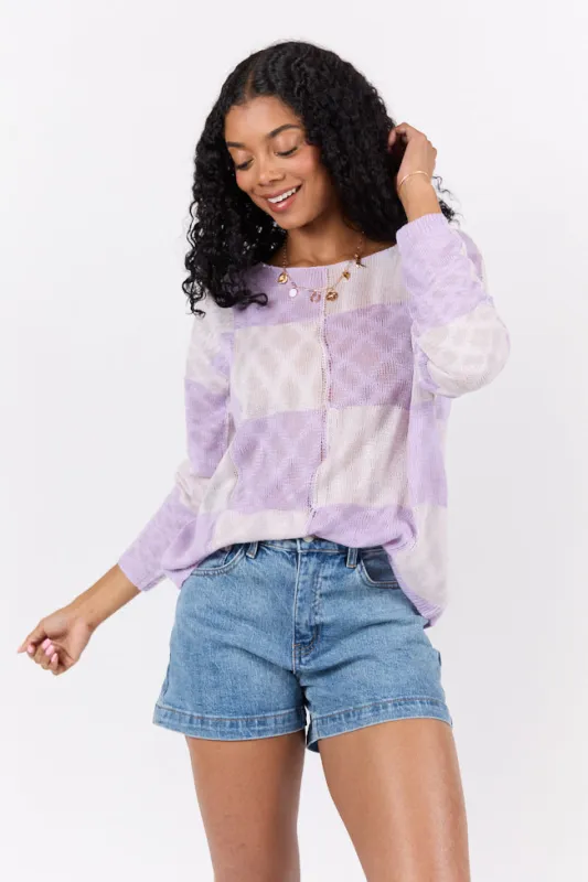 Sunset Key Purple Checkered Sweater FINAL SALE sold by Pink Lily