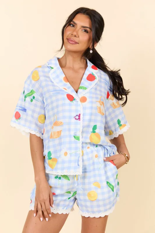 Picnic After Dark Blue Pajama Set FINAL SALE sold by Pink Lily